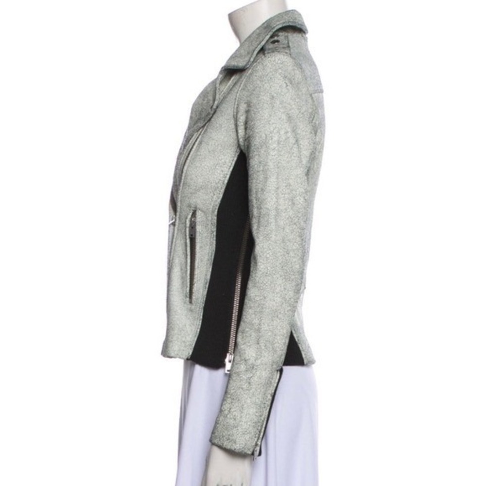 IRO Ilaria Ribbed Knit Paneled Cracked 100% Lamb Leather Moto Jacket Small NEW - Picture 6 of 12
